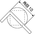 図のように円の直径が角目目盛で10cmの場合、1辺が10cmの角取りができます。