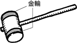 防災用であれば、金輪付の掛矢が一般的です。木製の掛矢は膨張を防ぐために金輪の付いたものがあります。