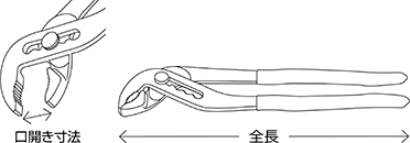口開き寸法（mm） 全長サイズ（mm）