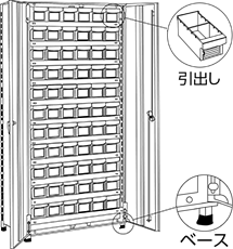 引出し付両開扉付スチール棚
