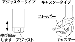アジャスタータイプとキャスタータイプがあります。